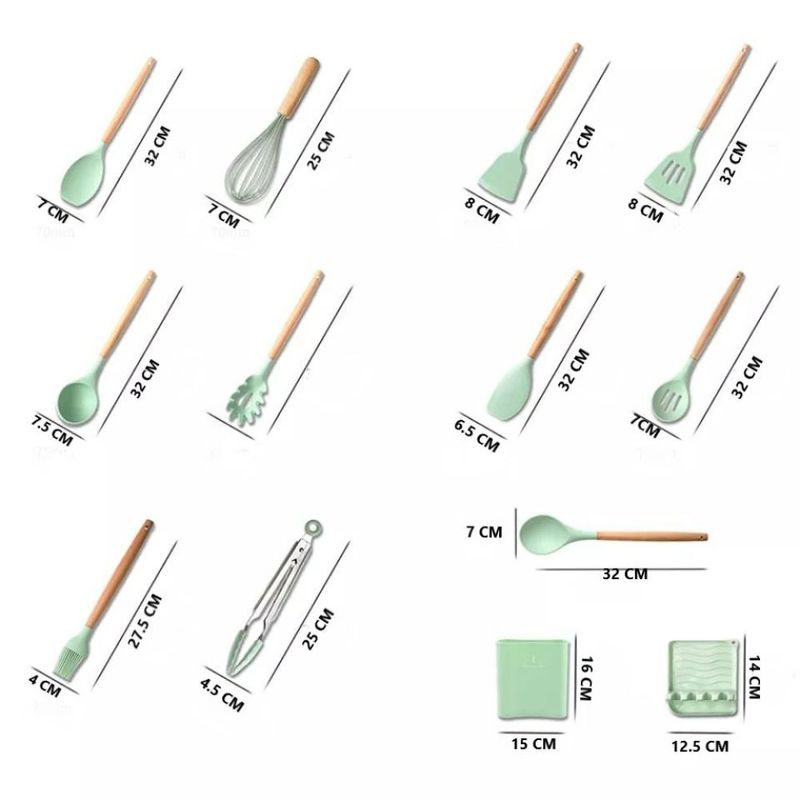 Set De Utensilios De Silicona Cucharones Espátula Pinza Color Verde ...