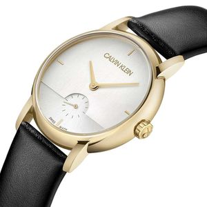 Reloj Calvin Klein Established K9H2X5C6 Suizo Para Hombre Correa de Cuero Negro Dorado