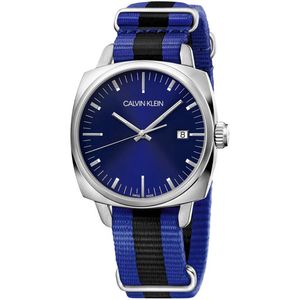 Reloj Calvin Klein Fraternity K9N111UN Suizo Para Hombre Fecha Correa de Nailon Negro Azul