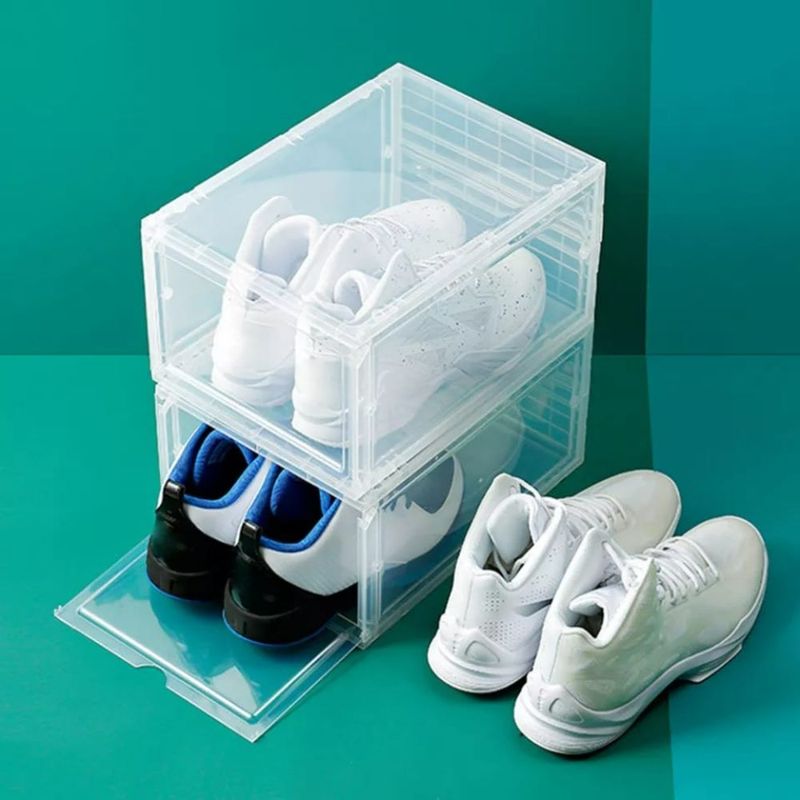 Caja de zapatos transparente juego de 6 contenedores apilables de plástico  para zapatillas organizadores magnéticos de zapatos abiertos laterales y –  Yaxa Costa Rica