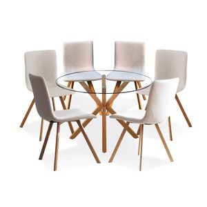 Juego de Comedor Nórdico Redondo 6 Sillas Beige