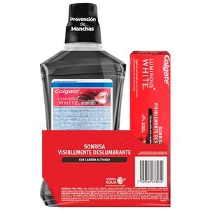 Pack Enjuague Bucal COLGATE Luminous White Frasco 500ml + Crema Dental COLGATE Luminous White Caja 75ml