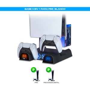 Base 4 En 1 Para Ps5 CL/SL Ventilador Cargador Portajuegos Negro