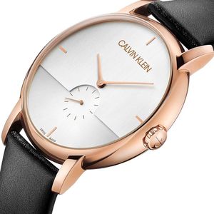 Reloj Calvin Klein Established K9H2X6C6 Suizo Para Hombre Correa de Cuero Negro Oro Rosado