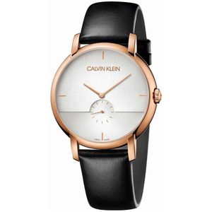 Reloj Calvin Klein Established K9H2X6C6 Suizo Para Hombre Correa de Cuero Negro Oro Rosado