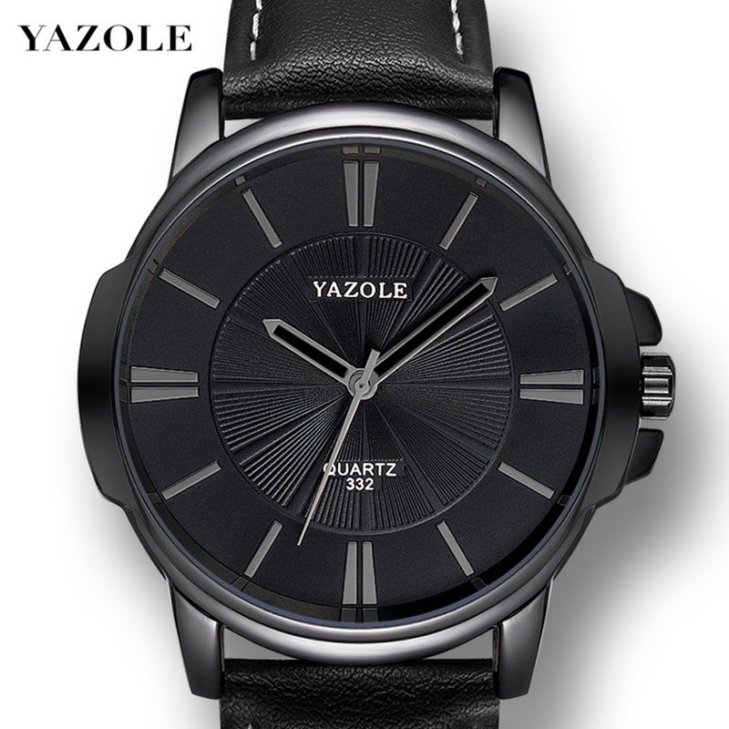 Reloj Mujer Correa de Cuero Yazole 343 Moda Elegante Negro Blanco