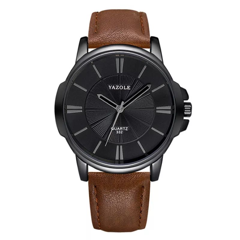 Reloj Hombre Correa de Cuero Yazole 332 Moda Casual Marrón