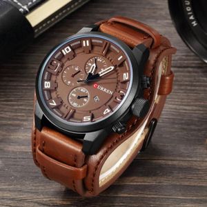 Reloj Lujo Curren 8225 Correa Cuero Genuino Marron
