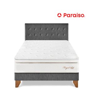 Dormitorio Europeo Royal Cloud Queen Gris + 2 almohadas viscoelásticas + protector