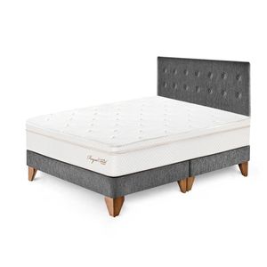 Dormitorio Europeo Royal Cloud Queen Gris + 2 almohadas viscoelásticas + protector