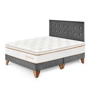 Dormitorio Europeo Royal Dynasty King Gris + 2 almohadas viscoelásticas + protector