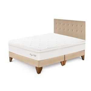 Dormitorio Europeo Royal Cloud Queen Champagne + 2 almohadas viscoelásticas + protector