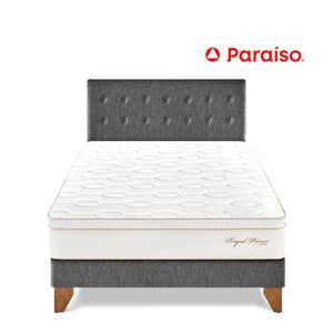 Dormitorio Europeo Royal Prince 2 Plazas Gris + 2 almohadas viscoelásticas + protector