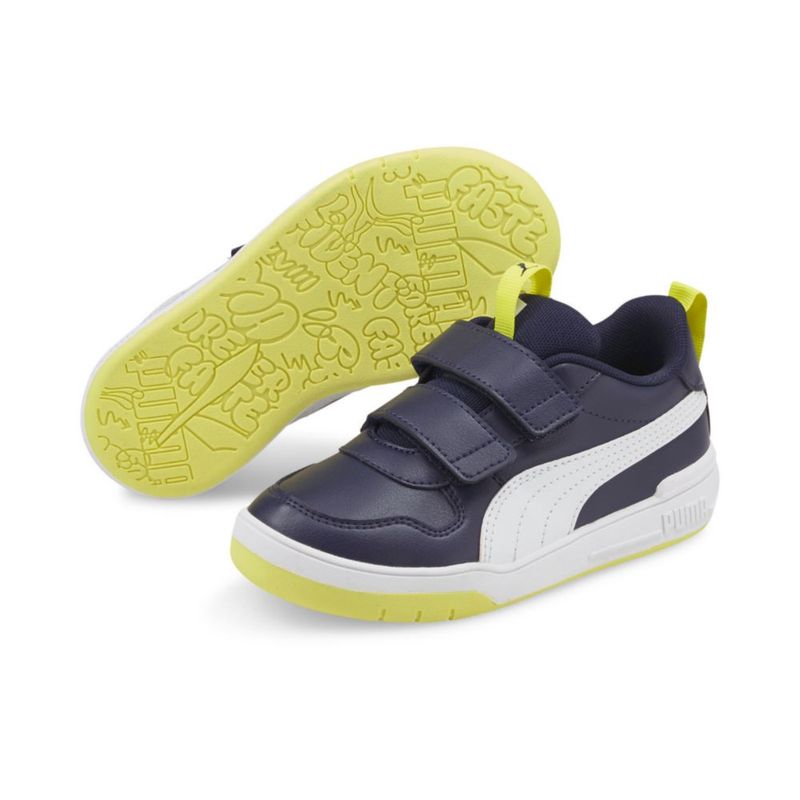 Zapatillas puma multiflex sl blanco azul de niño.