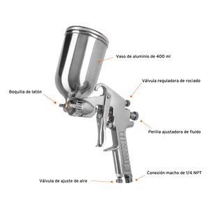 Pistola para Pintar Gravedad LVMP Vaso Aluminio, 2 mm, Truper