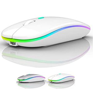 Mouse Inalámbrico A2, recargable USB, LED 7 colores (RGB), DPI 1600 - BLANCO