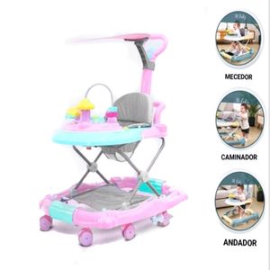 Andador para Bebe con Guiador y Sombrilla 3 en 1 Rosado