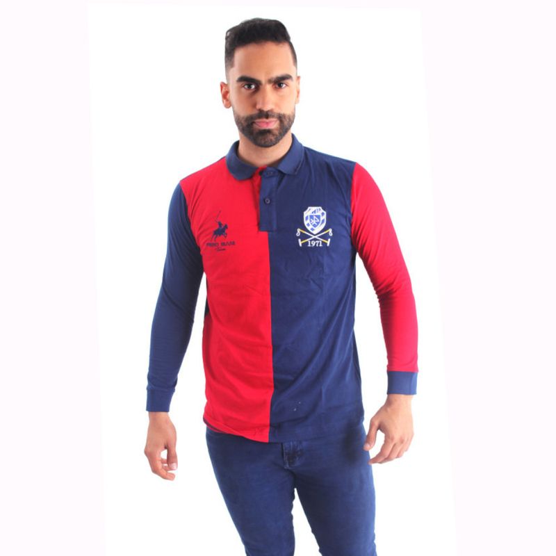 Polo Piero Biani Manga Larga Cuello Camisero Hombre Rojo y Azul
