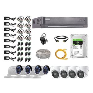 Kit 8 Cámaras de Seguridad Hikvision 4 Camara Audio Incorporado Full HD 2mp