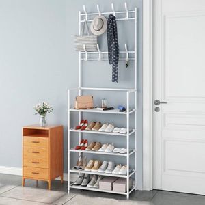 Estante de Zapatos 5 Niveles Zapatera de Metal + Perchero Organizador