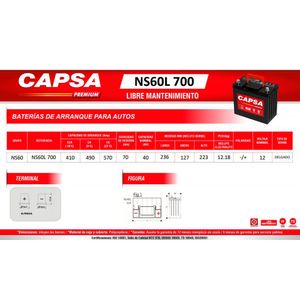 Batería para Auto CAPSA 410A NS60L