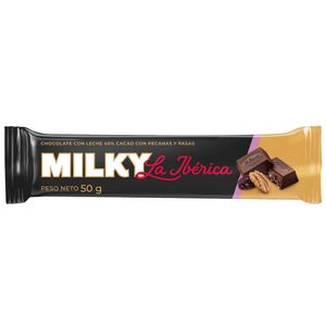 Chocolate en Barra LA IBÉRICA Milky Pecanas y Pasas Paquete 50g