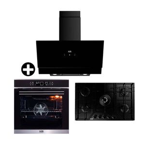 COMBO Encimera vidrio temp. 76cm + Campana decorativa 90cm + Horno eléctrico 75L