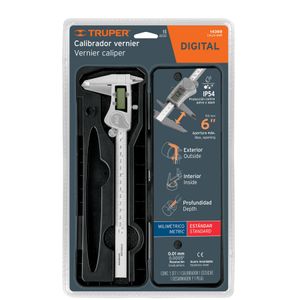 Calibrador Vernier Digital 6" Acero Inox, Std y Mm, Truper