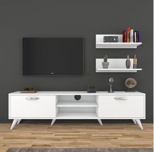 Mesa de TV Centro de Entretenimiento Manhattan Blanco con Patas Blancas