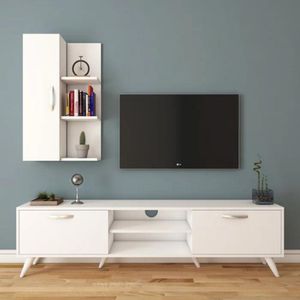 Mesa de TV Centro de Entretenimiento Manhattan Blanco con Patas Blancas