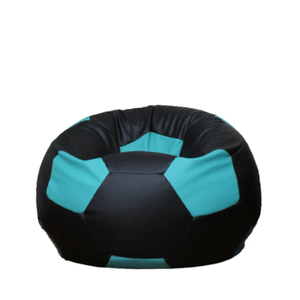 Puff Palmo Pelota Grande Ultra Cuero Negro y Turquesa