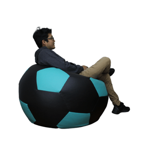 Puff Palmo Pelota Grande Ultra Cuero Negro y Turquesa