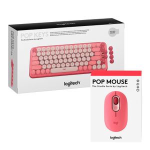 Teclado Mecanico + Mouse Logitech Pop Keys Coral Rosado