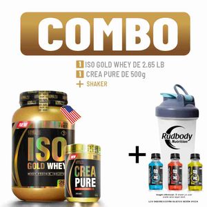 Combo Level Pro - Iso Gold Whey 2.650 Libras Vainilla Cremé + Crea Pure 500gr + Shaker