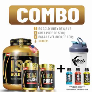 Combo Level - Iso Gold Whey 6.6 Libras Chocolate+Bcaa Level 400gr Fruit Punch+ Crea Pure 500g+Shaker