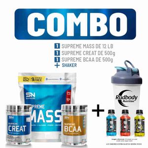 Combo Supreme - Supreme Mass 12 Libras Chocolate + Supreme Bcaa 500gr Sandía + Creat 500gr + Shaker