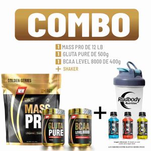 Combo Level Pro - Mass Pro 12 Libras Vainilla + Bcaa Level 400gr Sandía + Gluta Pure 500gr + Shaker