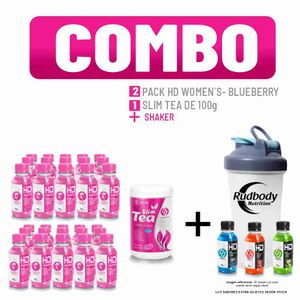 Combo Adn Women'S - Slim Tea 100gr Frambuesa + 2 HD Women'S Pack 30 Unid Blueberry + Shaker