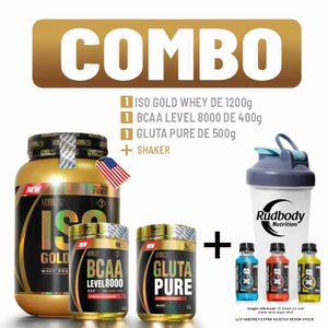 Combo Level Pro - Iso Gold Whey 2.650 Libras Chocolate+Bcaa Level 400g Orange+Gluta Pure 500g+Shaker