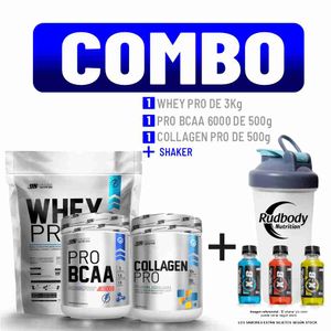 Combo UN - Whey Pro 3000gr Vainilla + Pro Bcaa 6000 500gr Naranja+ Collagen Pro 500gr Sandía +Shaker