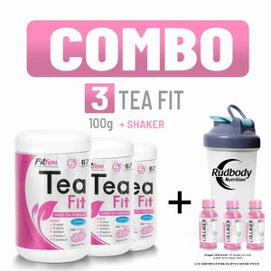 Combo Fitfem - 3 Tea Fit Frasco 100gr Frambuesa + Shaker