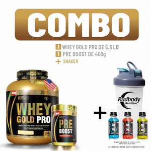 Combo Level Pro - Whey Gold Pro 6.6 Libras Strawberry + Pre Boost 400gr Fruit Punch + Shaker