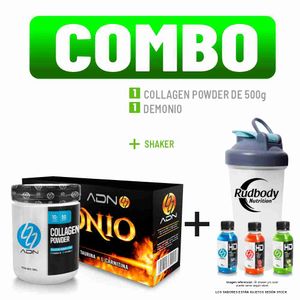 Combo Adn Nutrition - Collagen Powder 500gr Fruit Punch + Demonio Caja 28 Unid Maracuyá + Shaker