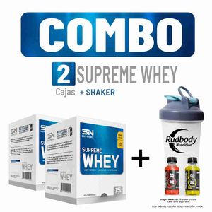 Combo Supreme Nutrition - 2 Supreme Whey Caja 15 Unid Chocolate + Shaker