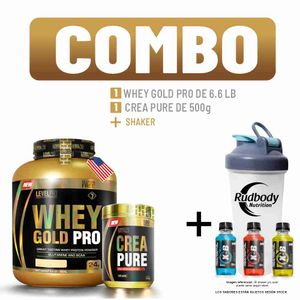 Combo Level Pro - Whey Gold Pro 6.6 Libras Vainilla Cremé + Crea Pure 500gr + Shaker