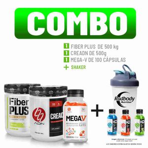 Combo Adn Nutrition - Fiber Plus 500gr Manzana + Mega.V 100 Caps + Creadn 500gr + Shaker