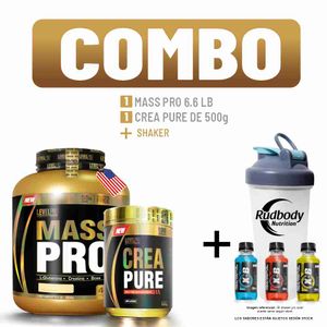Combo Level Pro - Mass Pro 6.6 Libras Vainilla Cremé + Crea Pure 500gr + Shaker