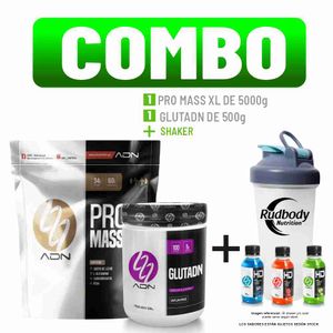 Combo Adn Nutrition - Pro Mass XL 5000gr Chocolate + Glutadn 500gr Natural + Shaker