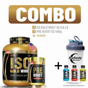 Combo Level Pro - Iso Gold Whey 6.6 Libras Vainilla Cremé + Pre Boost 400gr Blueberry + Shaker