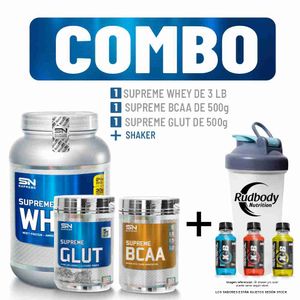 Combo Supreme - Supreme Whey 3 Libras Vainilla + Bcaa 500gr Fruit Punch + Supreme Glut 500gr +Shaker
